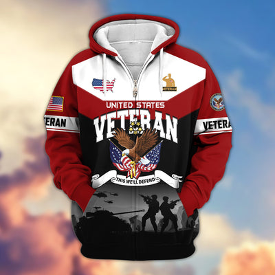 Premium US Veterans Zip Hoodie, Gifts For US Veterans, Gifts On Father's Day, Veterans Day.