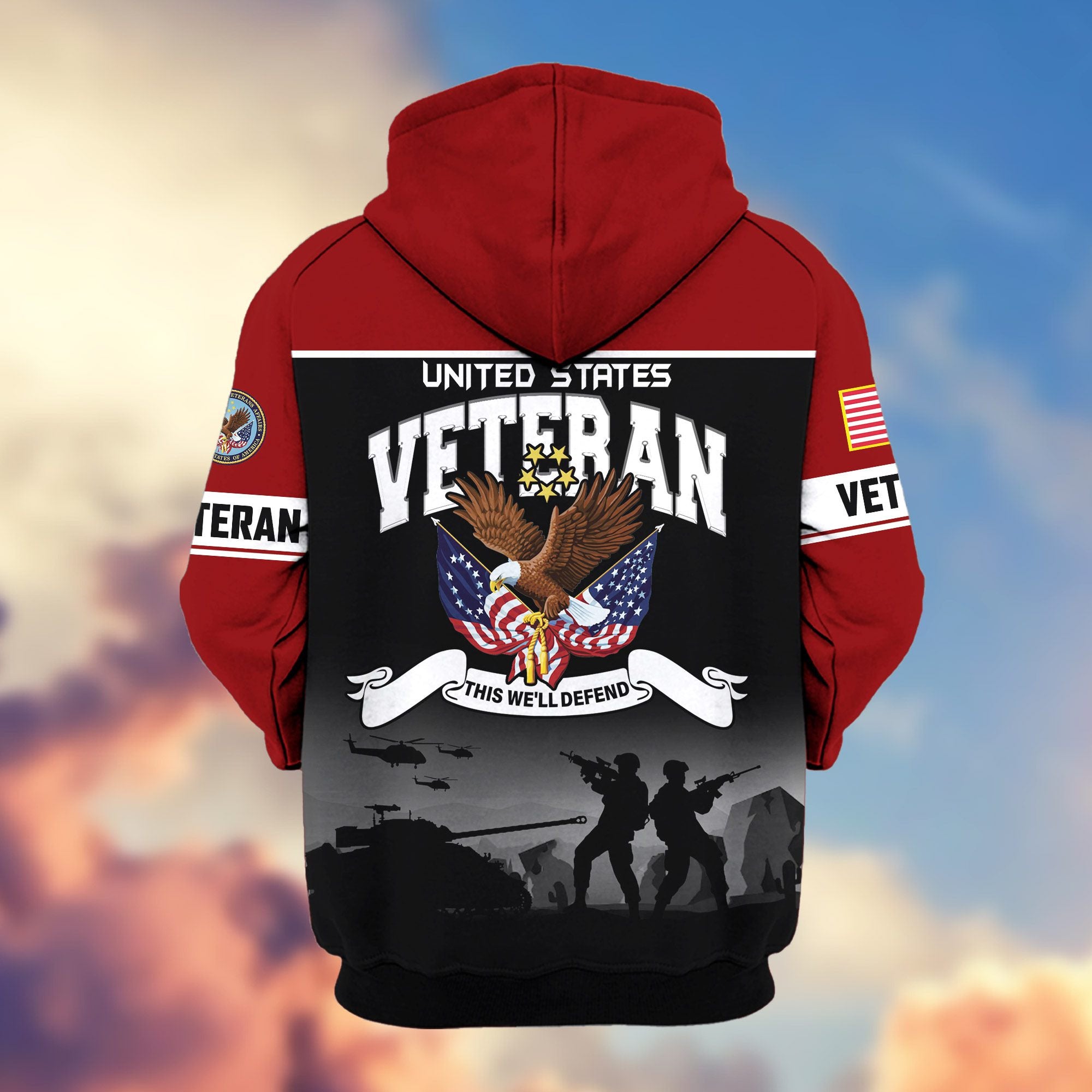Premium US Veterans Zip Hoodie, Gifts For US Veterans, Gifts On Father's Day, Veterans Day.