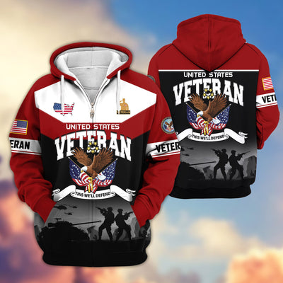 Premium US Veterans Zip Hoodie, Gifts For US Veterans, Gifts On Father's Day, Veterans Day.