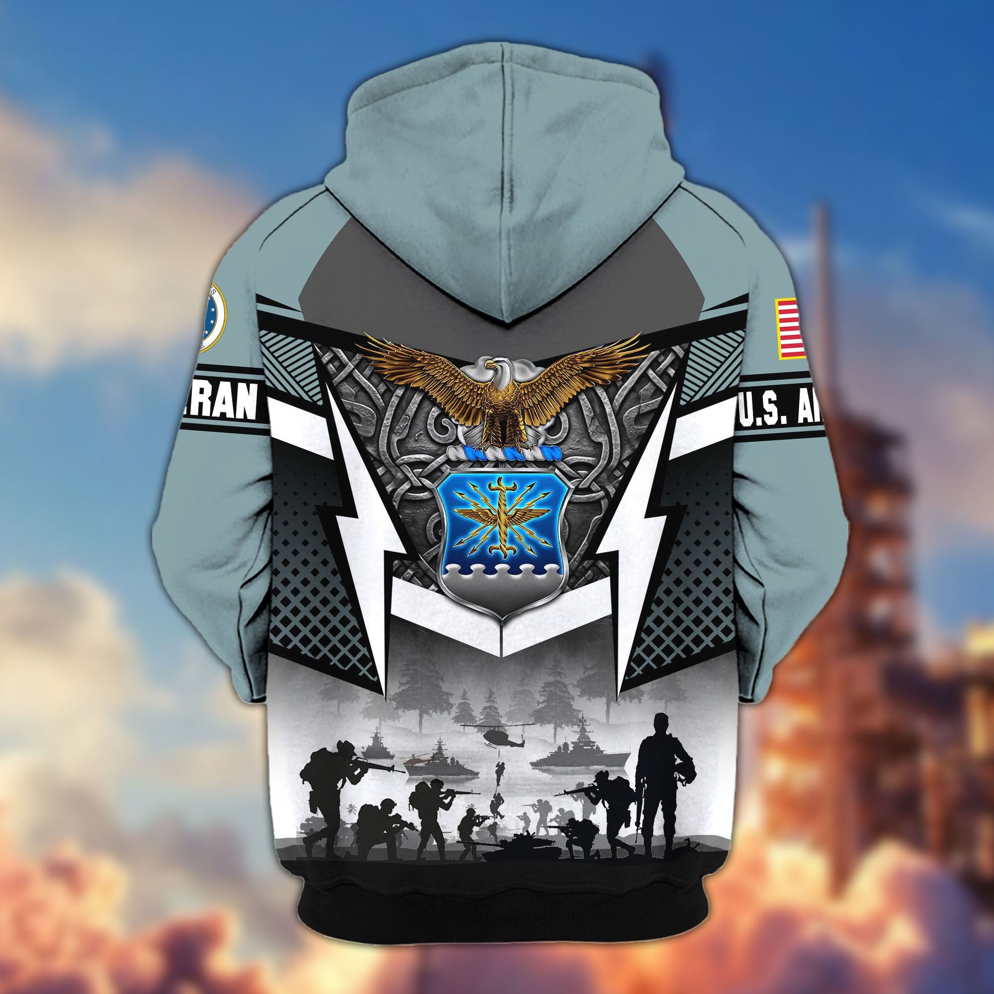 Premium US Veterans Zip Hoodie, Gifts For US Veterans, Gifts On Father's Day, Veterans Day.