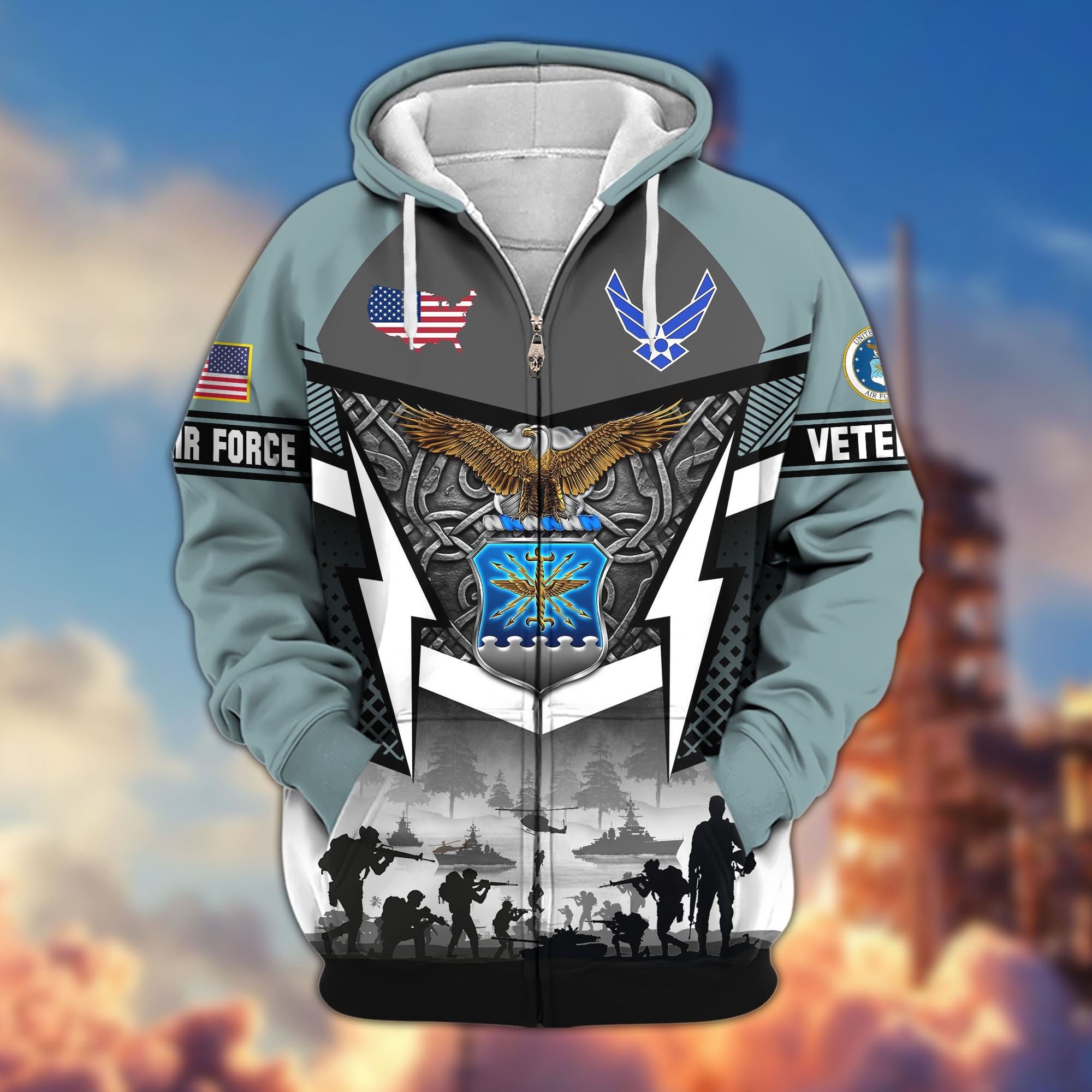 Premium US Veterans Zip Hoodie, Gifts For US Veterans, Gifts On Father's Day, Veterans Day.