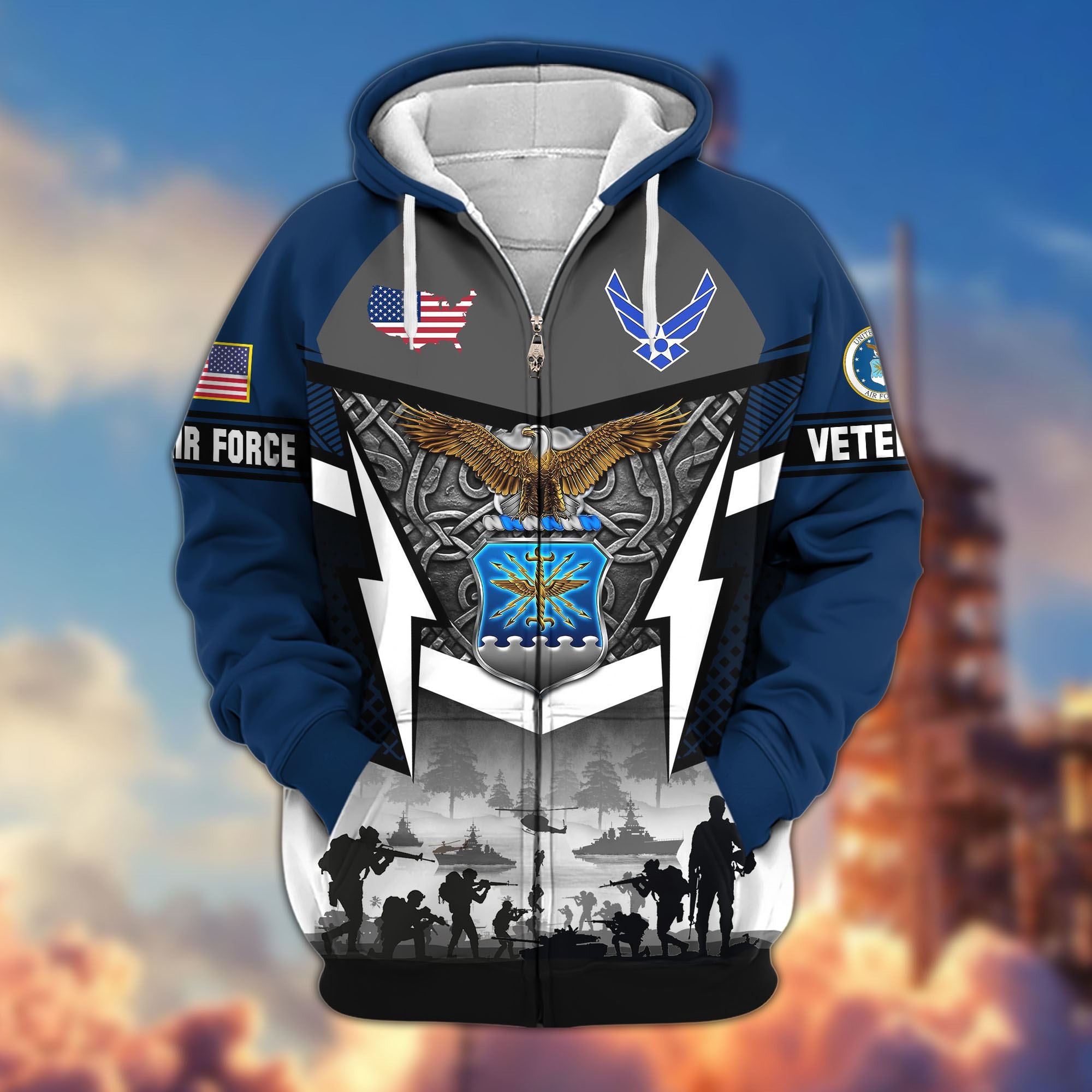 Premium US Veterans Zip Hoodie, Gifts For US Veterans, Gifts On Father's Day, Veterans Day.