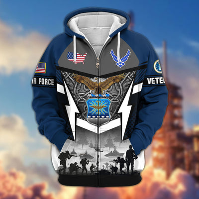Premium US Veterans Zip Hoodie, Gifts For US Veterans, Gifts On Father's Day, Veterans Day.
