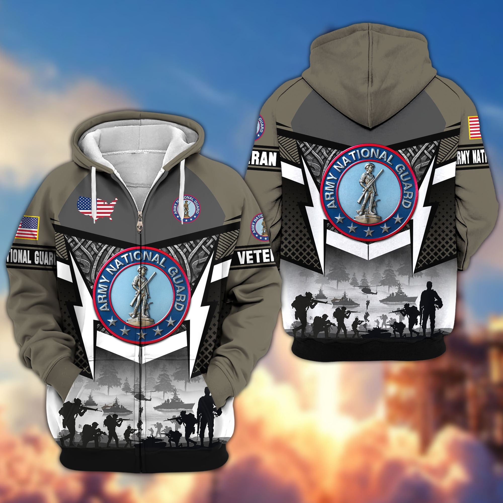 Premium US Veterans Zip Hoodie, Gifts For US Veterans, Gifts On Father's Day, Veterans Day.