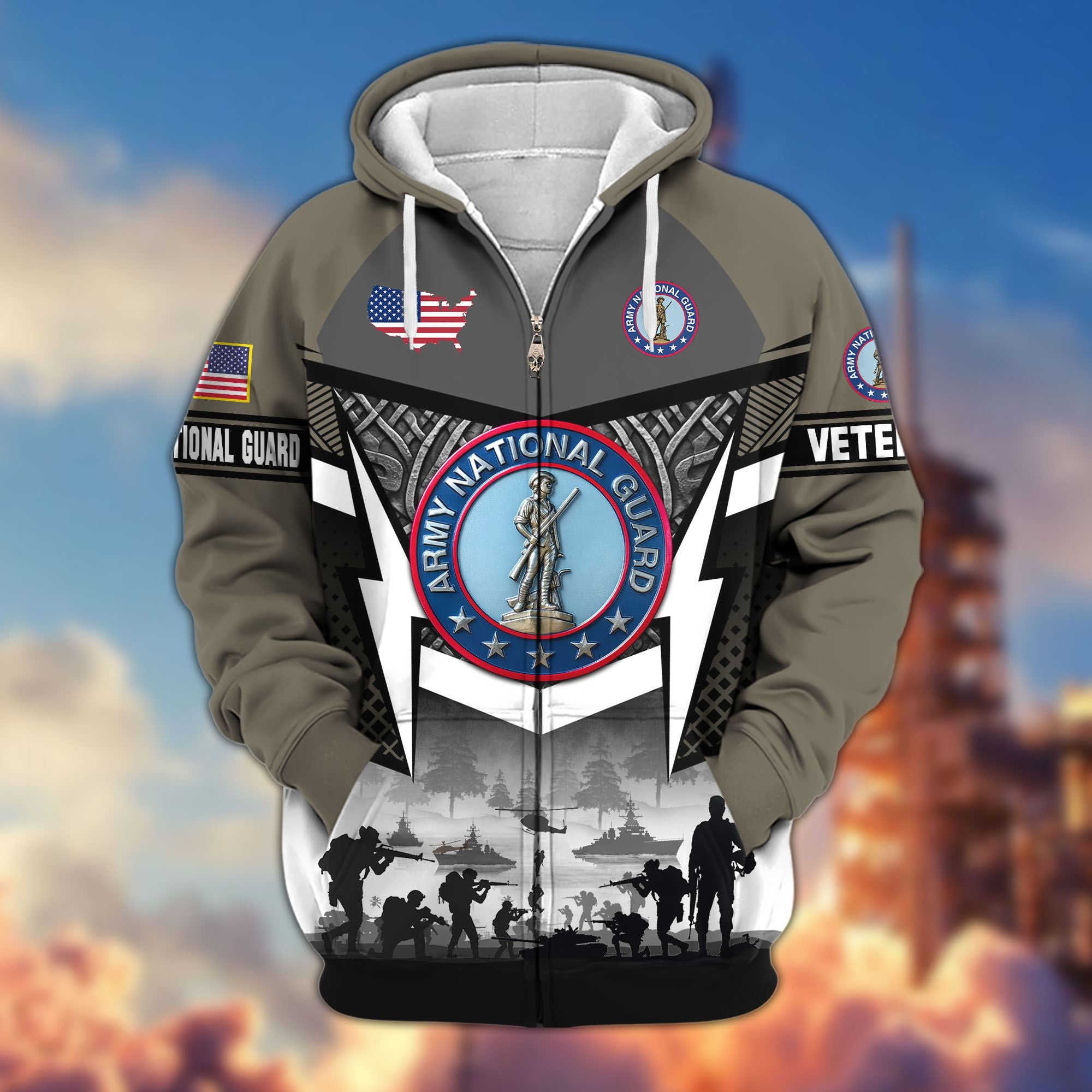 Premium US Veterans Zip Hoodie, Gifts For US Veterans, Gifts On Father's Day, Veterans Day.