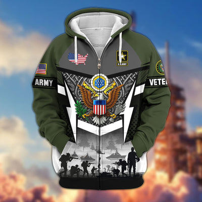 Premium US Veterans Zip Hoodie, Gifts For US Veterans, Gifts On Father's Day, Veterans Day.