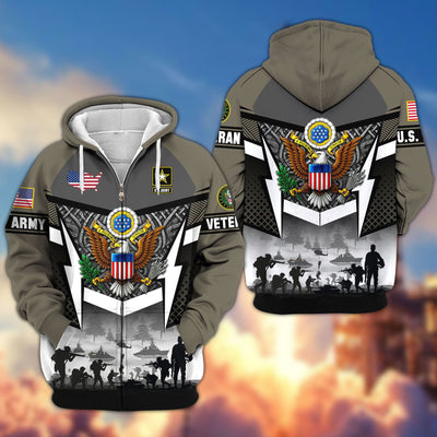 Premium US Veterans Zip Hoodie, Gifts For US Veterans, Gifts On Father's Day, Veterans Day.
