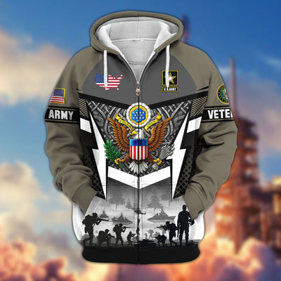 Premium US Veterans Zip Hoodie, Gifts For US Veterans, Gifts On Father's Day, Veterans Day.