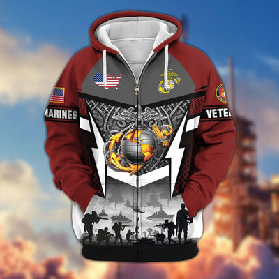 Premium US Veterans Zip Hoodie, Gifts For US Veterans, Gifts On Father's Day, Veterans Day.