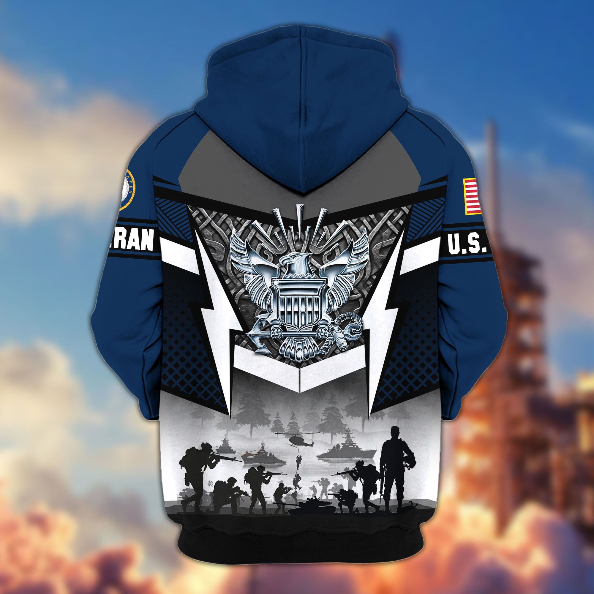 Premium US Veterans Zip Hoodie, Gifts For US Veterans, Gifts On Father's Day, Veterans Day.