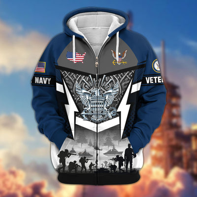 Premium US Veterans Zip Hoodie, Gifts For US Veterans, Gifts On Father's Day, Veterans Day.
