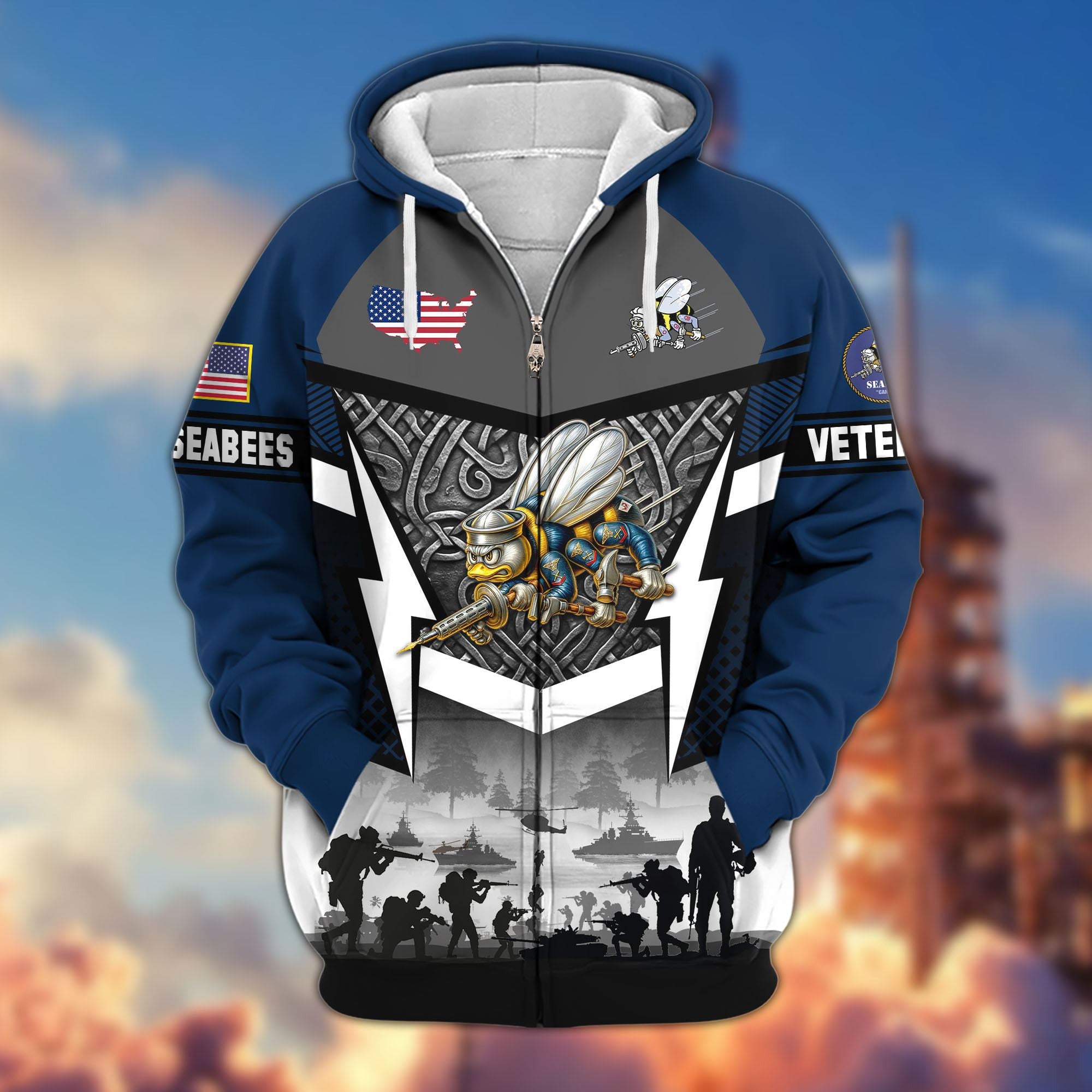 Premium US Veterans Zip Hoodie, Gifts For US Veterans, Gifts On Father's Day, Veterans Day.