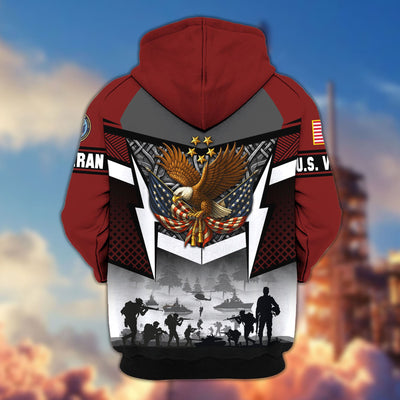 Premium US Veterans Zip Hoodie, Gifts For US Veterans, Gifts On Father's Day, Veterans Day.