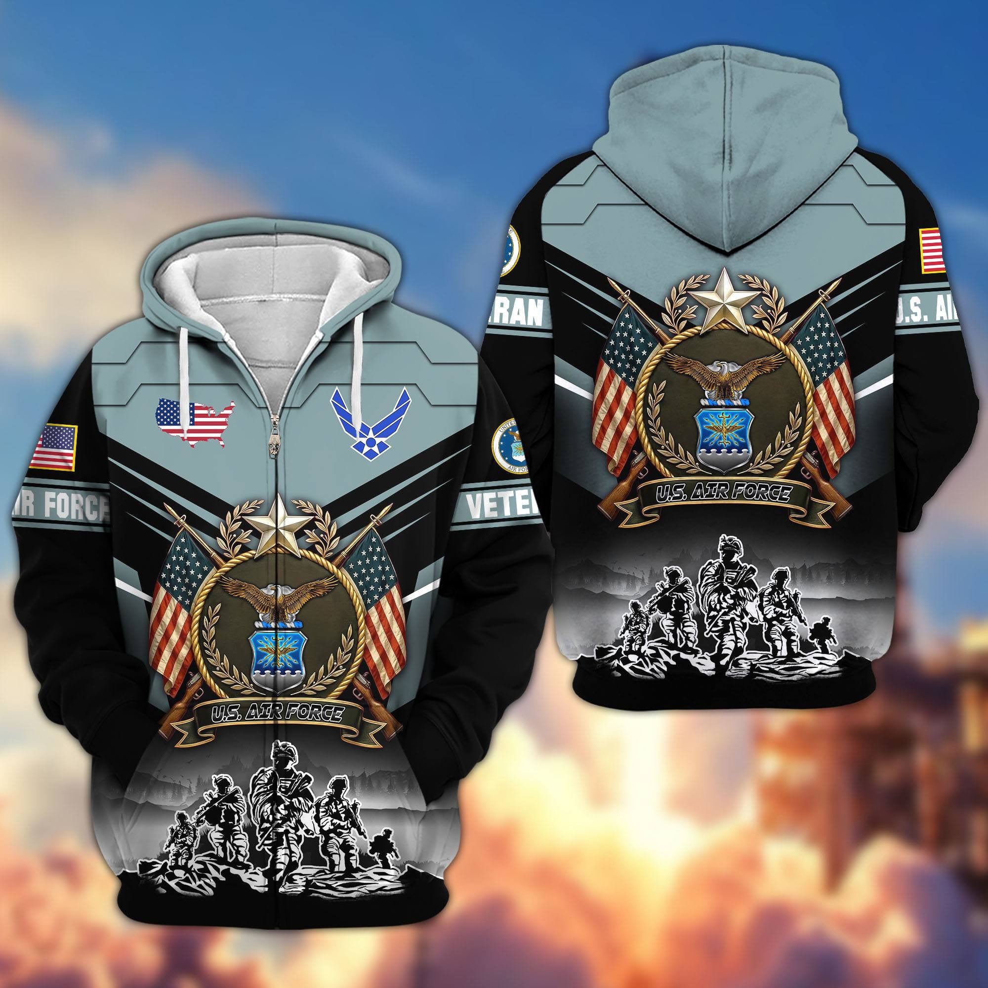 Premium US Veterans Zip Hoodie, Gifts For US Veterans, Gifts On Father's Day, Veterans Day.