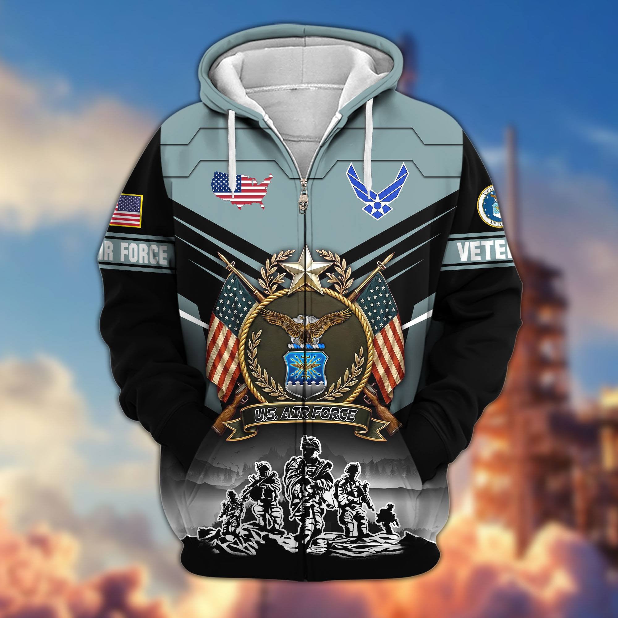 Premium US Veterans Zip Hoodie, Gifts For US Veterans, Gifts On Father's Day, Veterans Day.