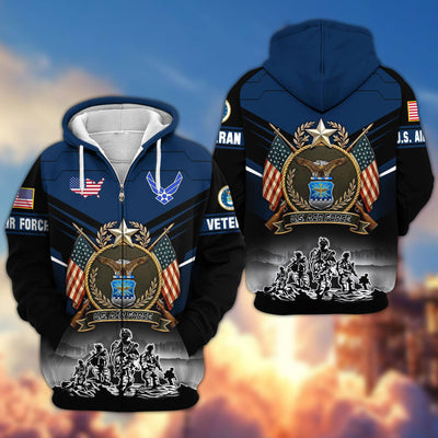 Premium US Veterans Zip Hoodie, Gifts For US Veterans, Gifts On Father's Day, Veterans Day.