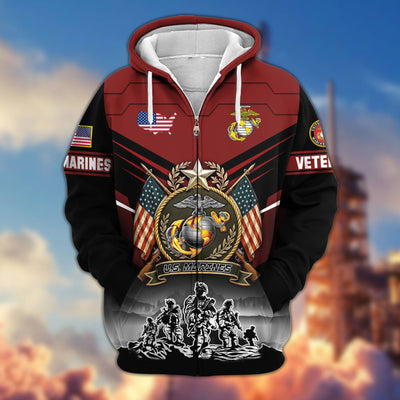 Premium US Veterans Zip Hoodie, Gifts For US Veterans, Gifts On Father's Day, Veterans Day.