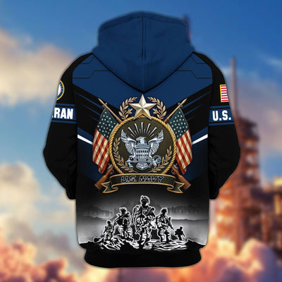 Premium US Veterans Zip Hoodie, Gifts For US Veterans, Gifts On Father's Day, Veterans Day.