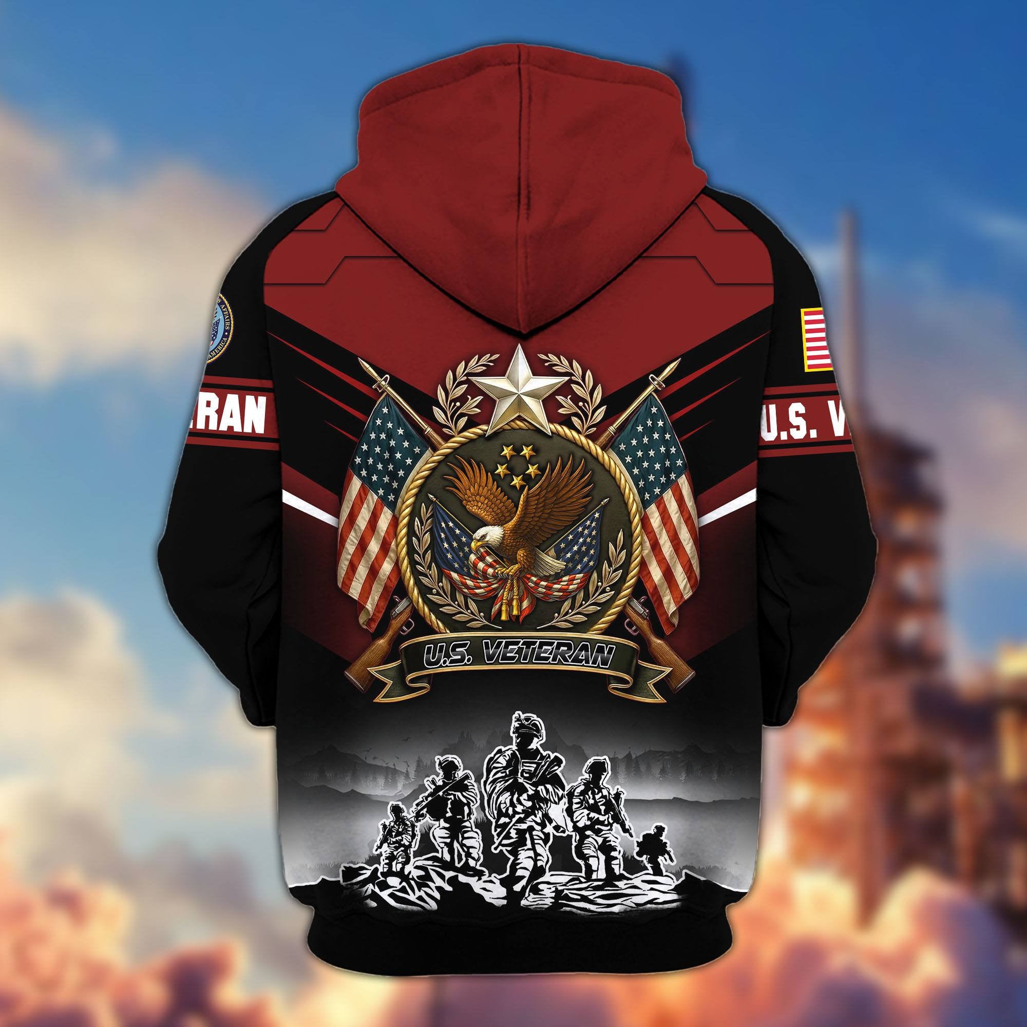 Premium US Veterans Zip Hoodie, Gifts For US Veterans, Gifts On Father's Day, Veterans Day.