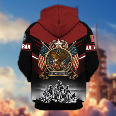 Premium US Veterans Zip Hoodie, Gifts For US Veterans, Gifts On Father's Day, Veterans Day.