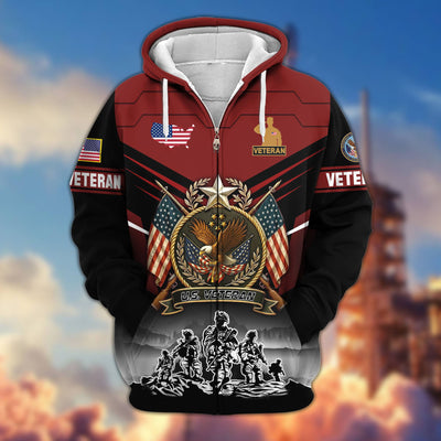 Premium US Veterans Zip Hoodie, Gifts For US Veterans, Gifts On Father's Day, Veterans Day.