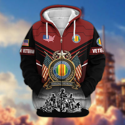 Premium US Veterans Zip Hoodie, Gifts For US Veterans, Gifts On Father's Day, Veterans Day.