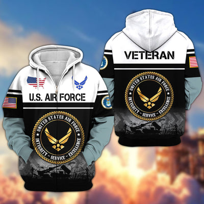 Premium US Veterans Zip Hoodie, Gifts For US Veterans, Gifts On Father's Day, Veterans Day.