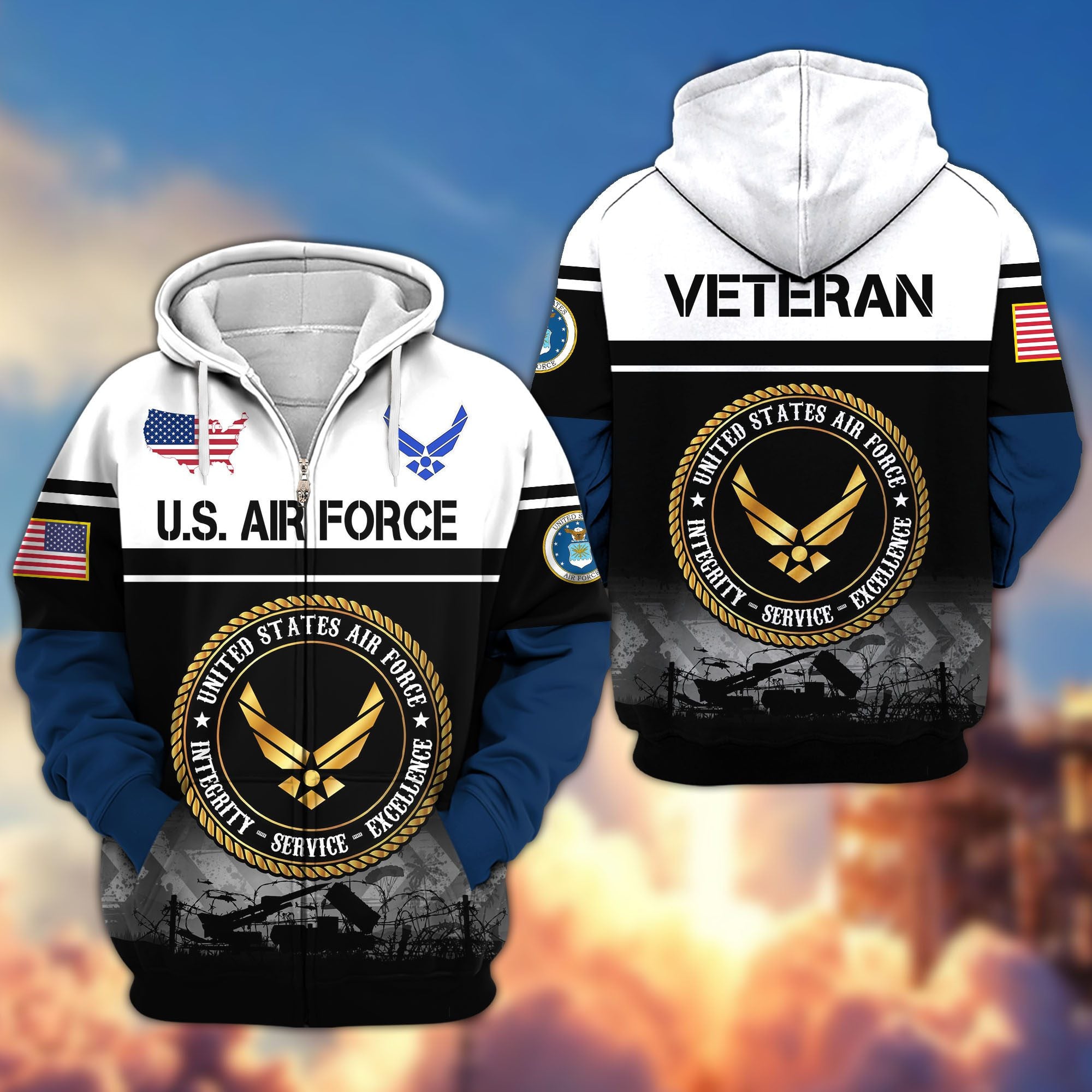 Premium US Veterans Zip Hoodie, Gifts For US Veterans, Gifts On Father's Day, Veterans Day.
