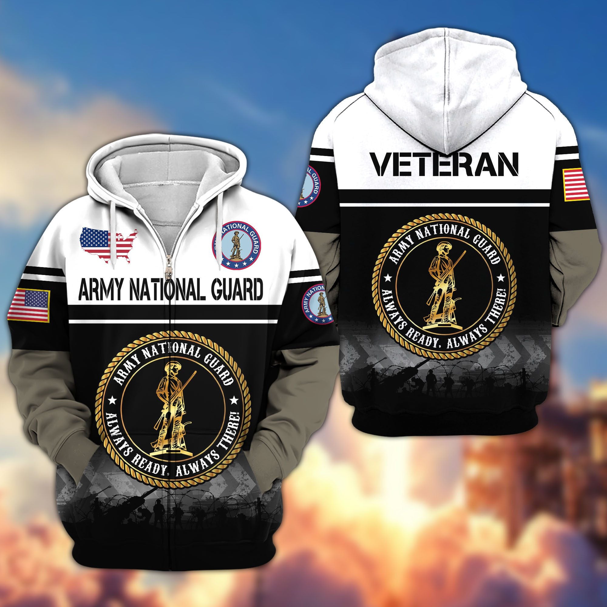 Premium US Veterans Zip Hoodie, Gifts For US Veterans, Gifts On Father's Day, Veterans Day.