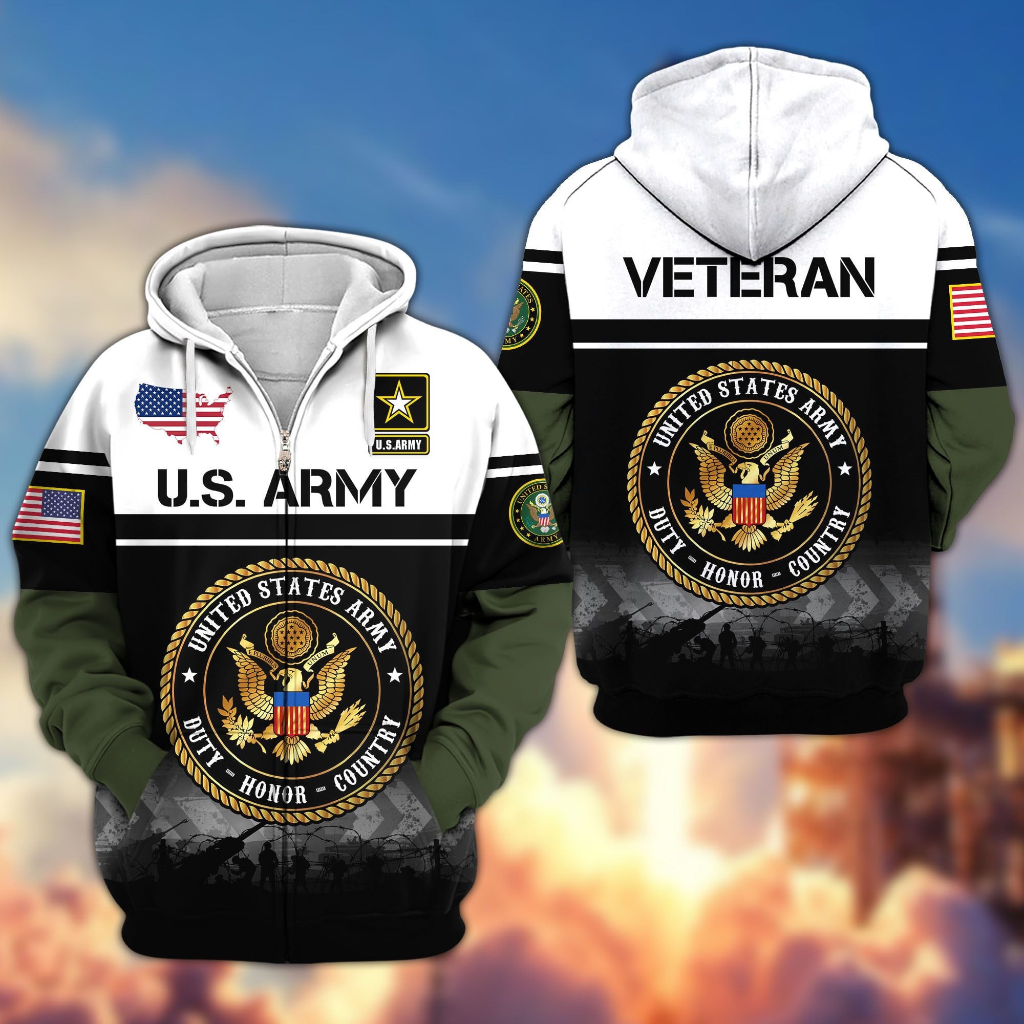 Premium US Veterans Zip Hoodie, Gifts For US Veterans, Gifts On Father's Day, Veterans Day.