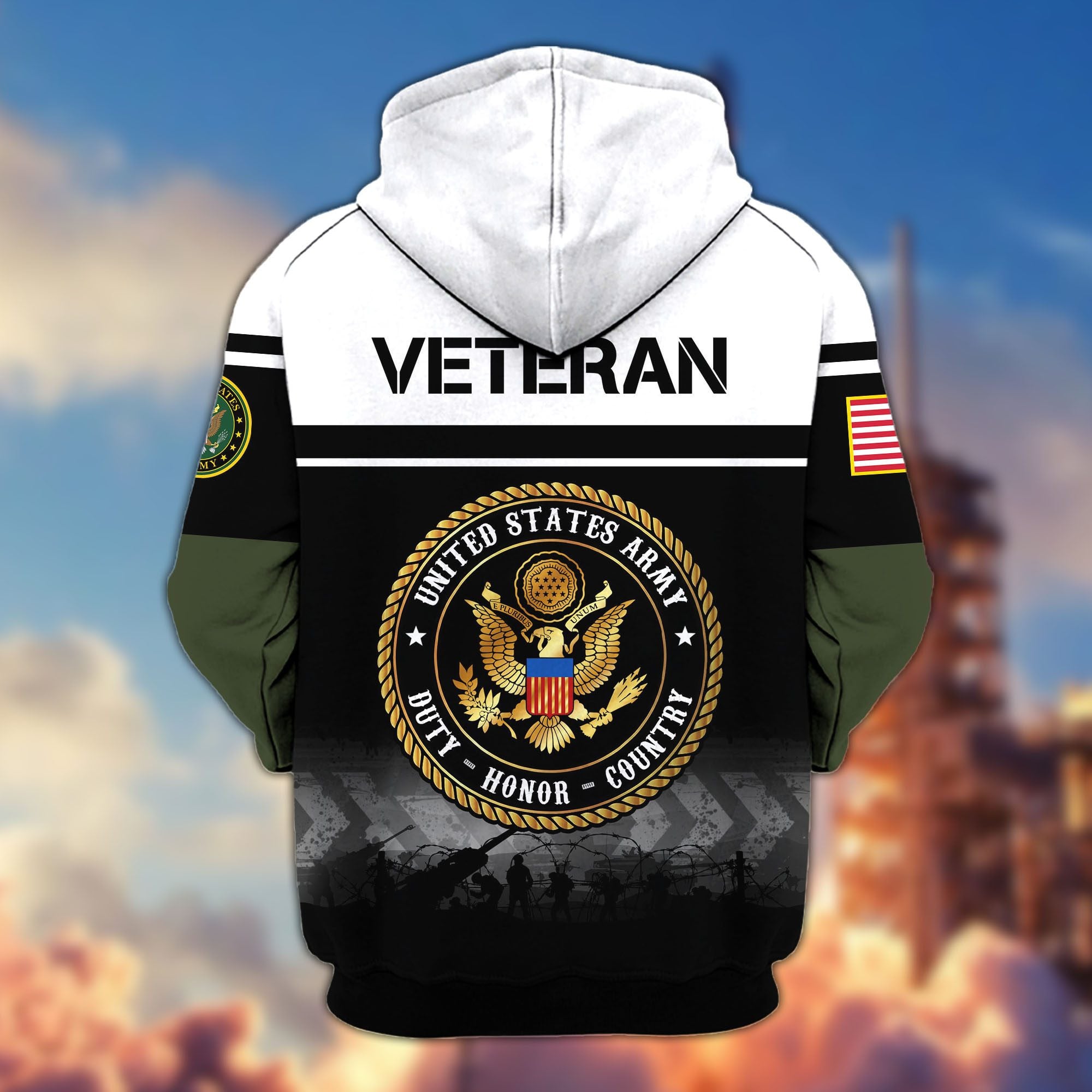 Premium US Veterans Zip Hoodie, Gifts For US Veterans, Gifts On Father's Day, Veterans Day.