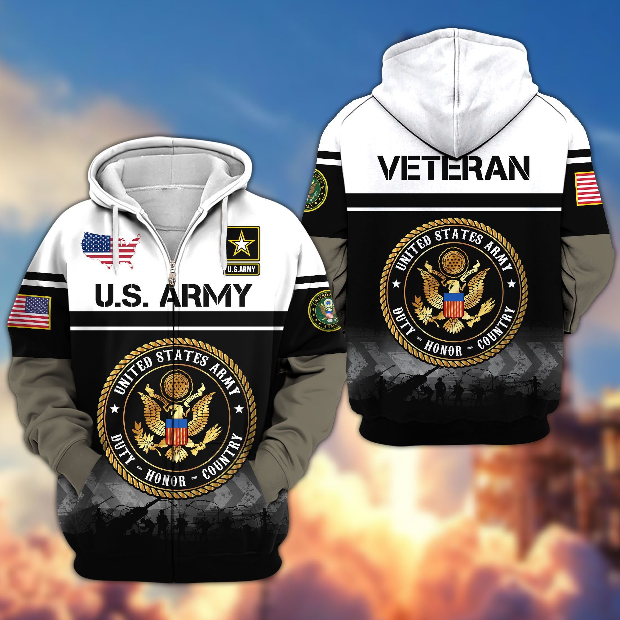 Premium US Veterans Zip Hoodie, Gifts For US Veterans, Gifts On Father's Day, Veterans Day.