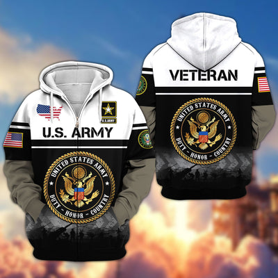 Premium US Veterans Zip Hoodie, Gifts For US Veterans, Gifts On Father's Day, Veterans Day.