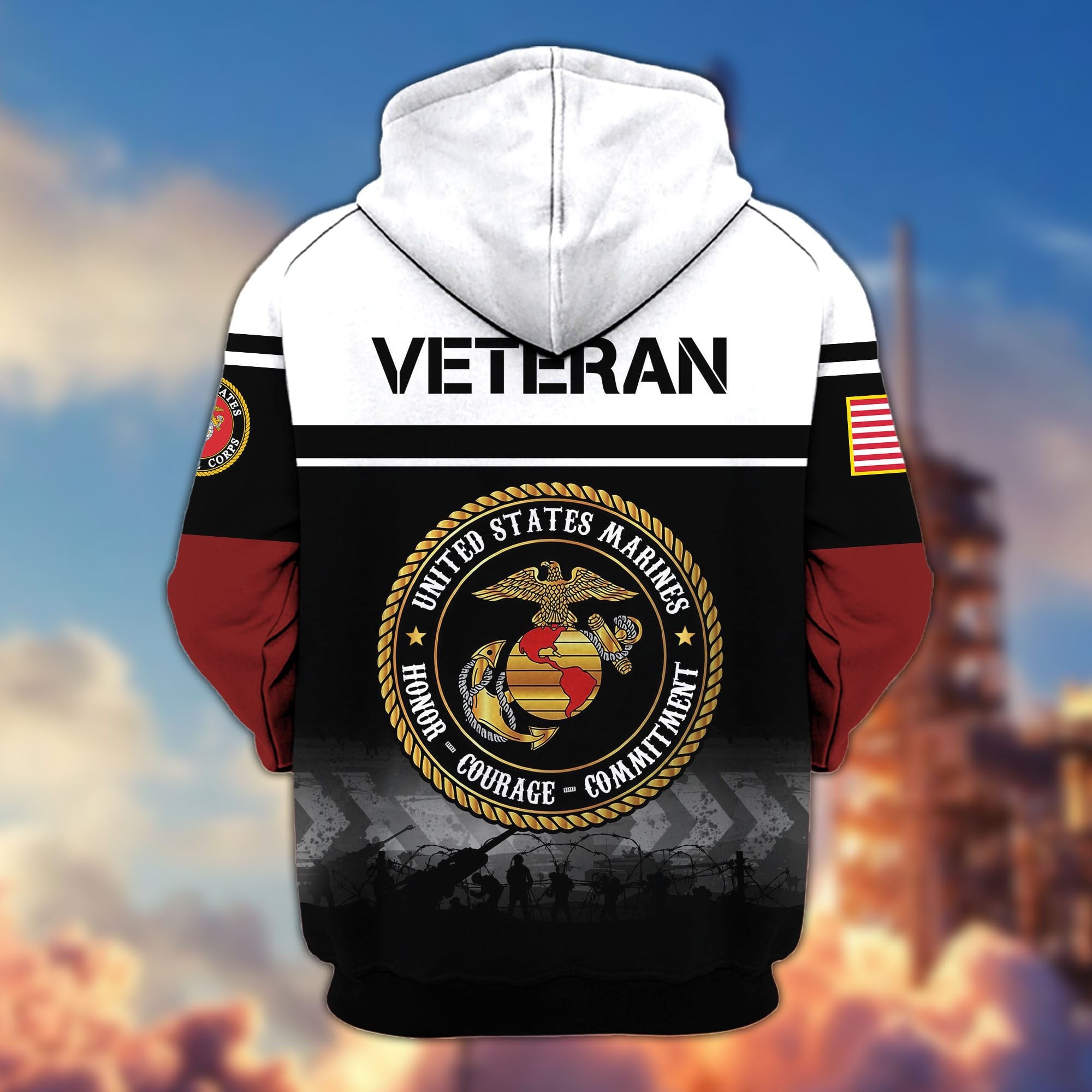 Premium US Veterans Zip Hoodie, Gifts For US Veterans, Gifts On Father's Day, Veterans Day.