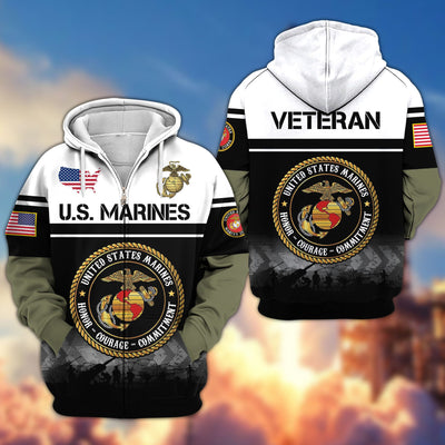 Premium US Veterans Zip Hoodie, Gifts For US Veterans, Gifts On Father's Day, Veterans Day.