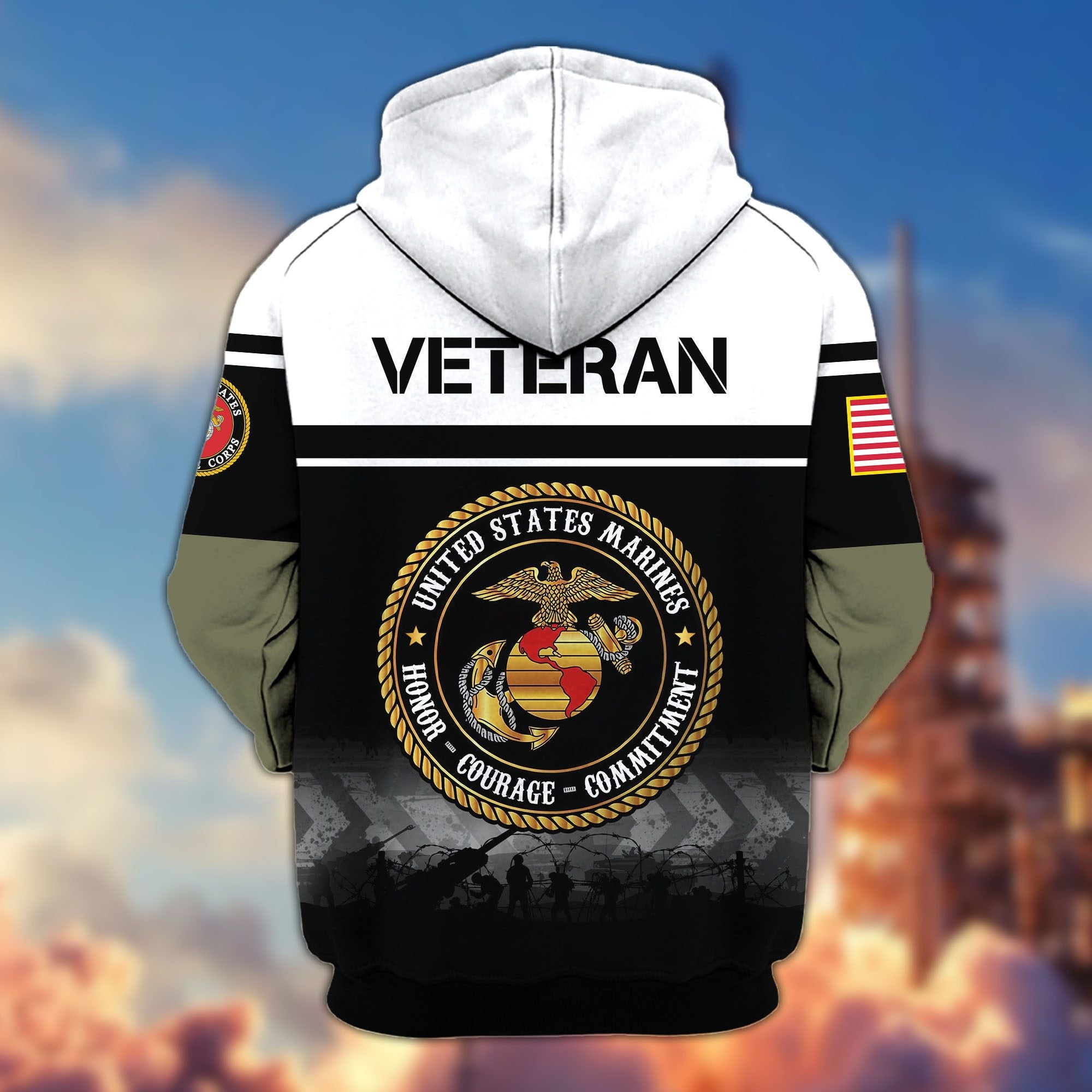 Premium US Veterans Zip Hoodie, Gifts For US Veterans, Gifts On Father's Day, Veterans Day.