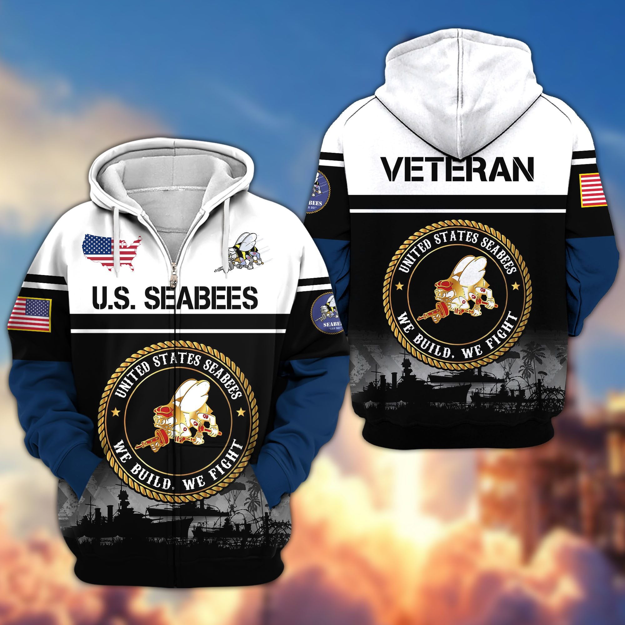 Premium US Veterans Zip Hoodie, Gifts For US Veterans, Gifts On Father's Day, Veterans Day.