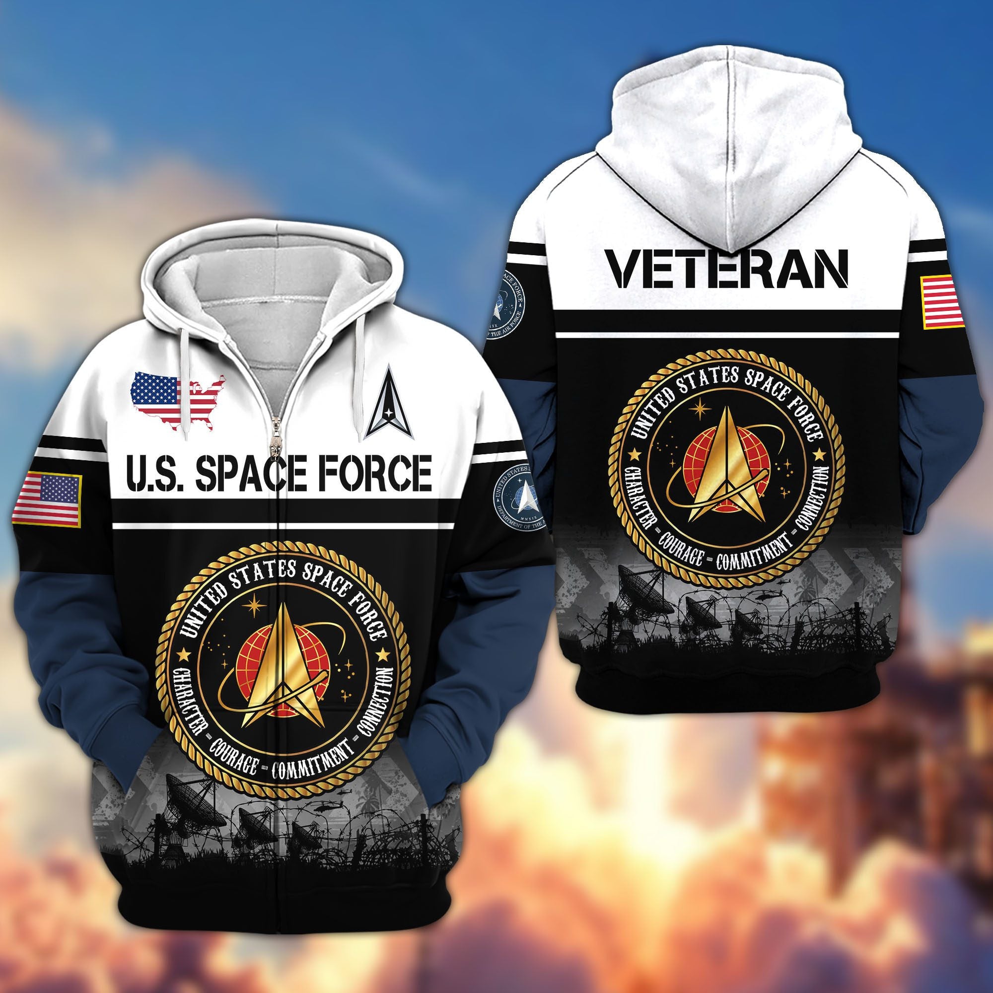 Premium US Veterans Zip Hoodie, Gifts For US Veterans, Gifts On Father's Day, Veterans Day.