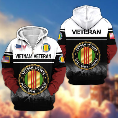 Premium US Veterans Zip Hoodie, Gifts For US Veterans, Gifts On Father's Day, Veterans Day.