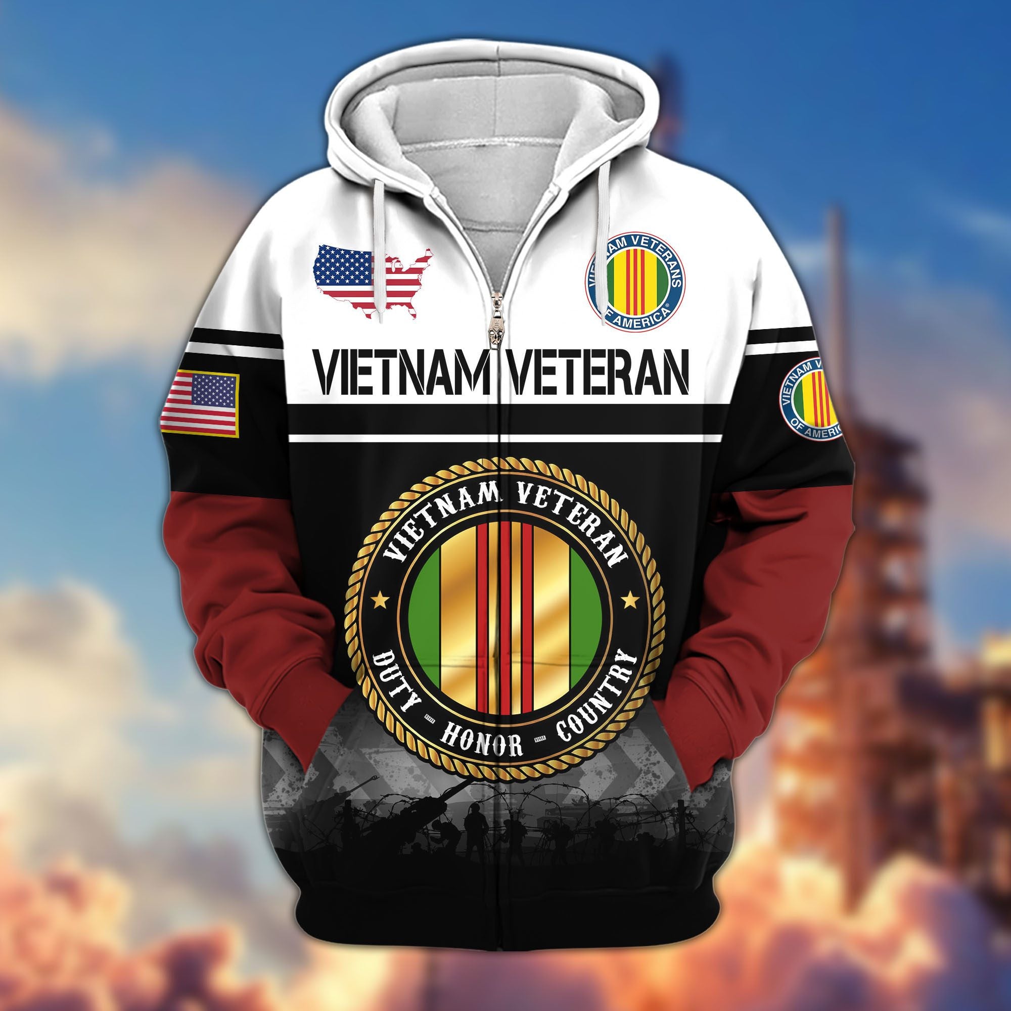 Premium US Veterans Zip Hoodie, Gifts For US Veterans, Gifts On Father's Day, Veterans Day.