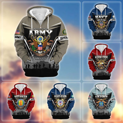Premium US Veterans Zip Hoodie, Gifts For US Veterans, Gifts On Father's Day, Veterans Day.