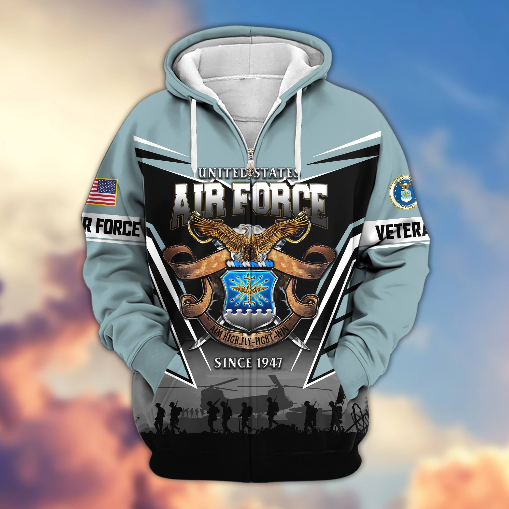 Premium US Veterans Zip Hoodie, Gifts For US Veterans, Gifts On Father's Day, Veterans Day.