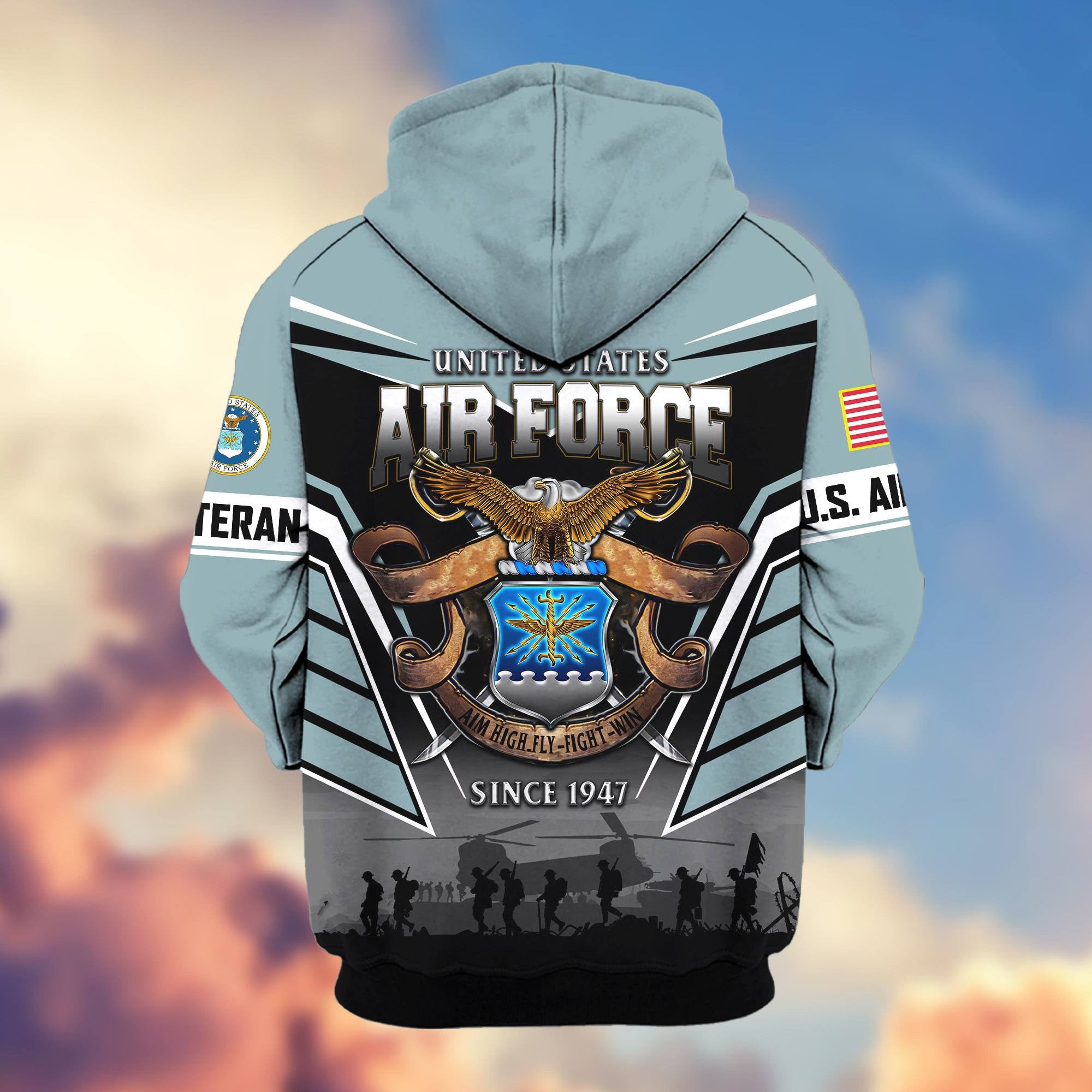 Premium US Veterans Zip Hoodie, Gifts For US Veterans, Gifts On Father's Day, Veterans Day.