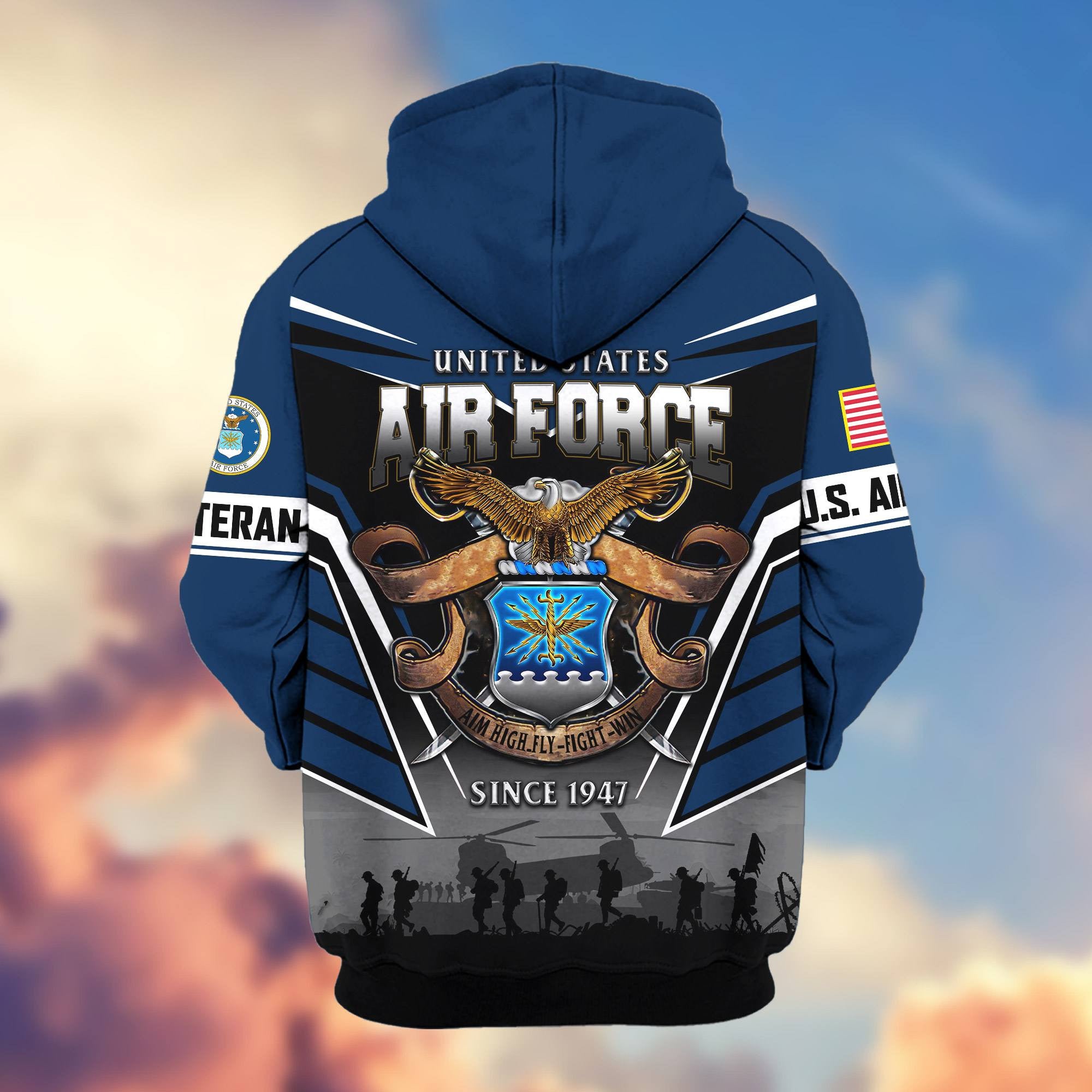 Premium US Veterans Zip Hoodie, Gifts For US Veterans, Gifts On Father's Day, Veterans Day.