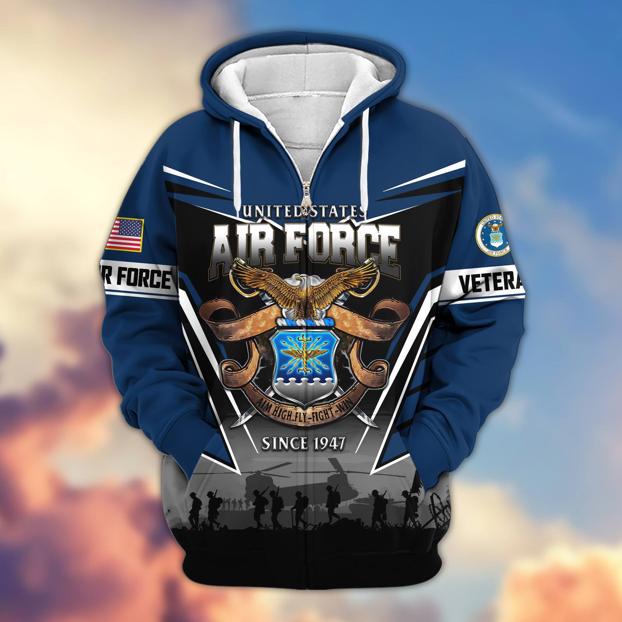 Premium US Veterans Zip Hoodie, Gifts For US Veterans, Gifts On Father's Day, Veterans Day.