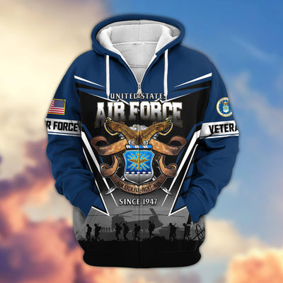 Premium US Veterans Zip Hoodie, Gifts For US Veterans, Gifts On Father's Day, Veterans Day.