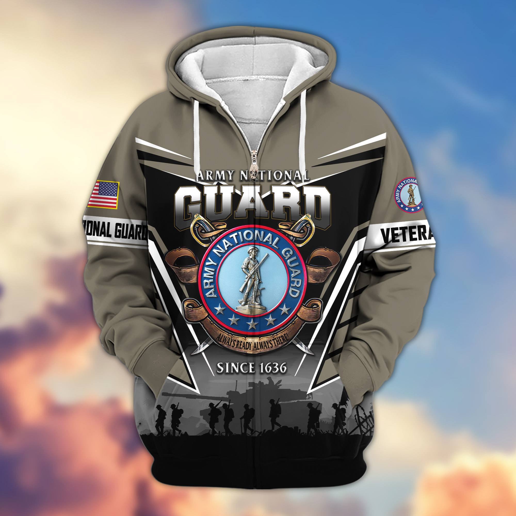 Premium US Veterans Zip Hoodie, Gifts For US Veterans, Gifts On Father's Day, Veterans Day.