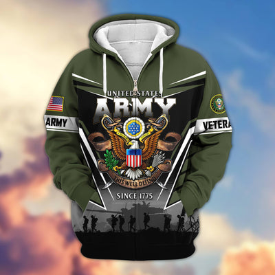 Premium US Veterans Zip Hoodie, Gifts For US Veterans, Gifts On Father's Day, Veterans Day.