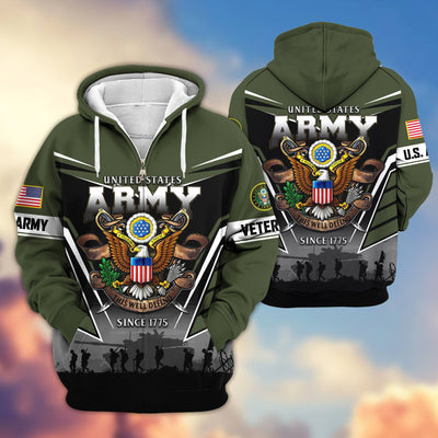 Premium US Veterans Zip Hoodie, Gifts For US Veterans, Gifts On Father's Day, Veterans Day.