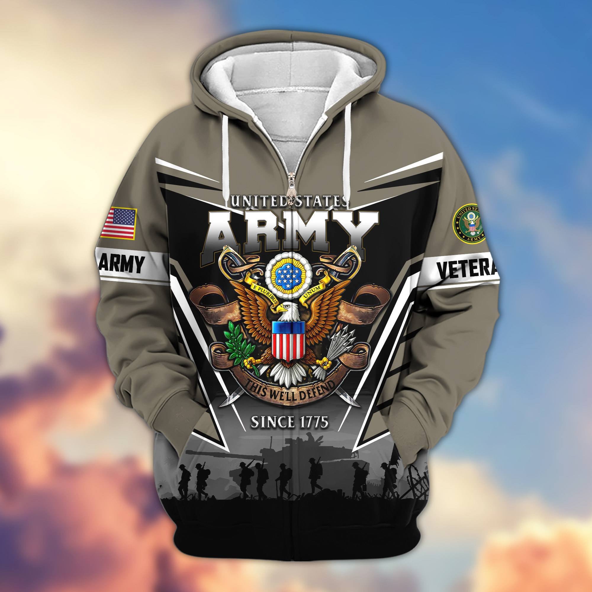 Premium US Veterans Zip Hoodie, Gifts For US Veterans, Gifts On Father's Day, Veterans Day.